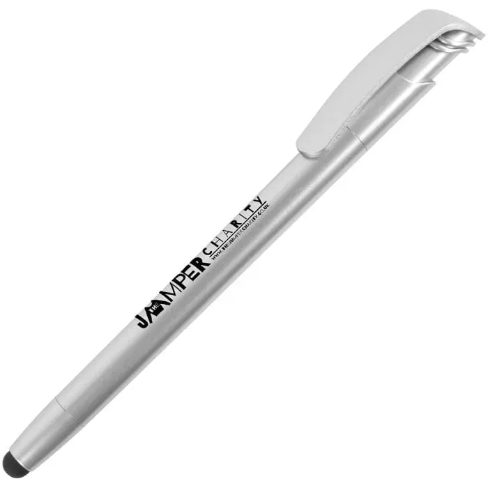 Promotional Koda soft stylus pen in silver with printed logo