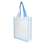 Promotional large contrast shopper bag in white with coloured trim and handles and printed logo