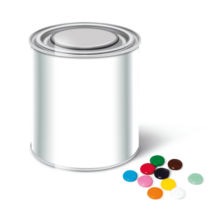 Promotional large paint tin with chocolate Beanies sweets and printed logo