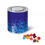 Custom-branded large paint tin with jelly beans sweets and printed logo