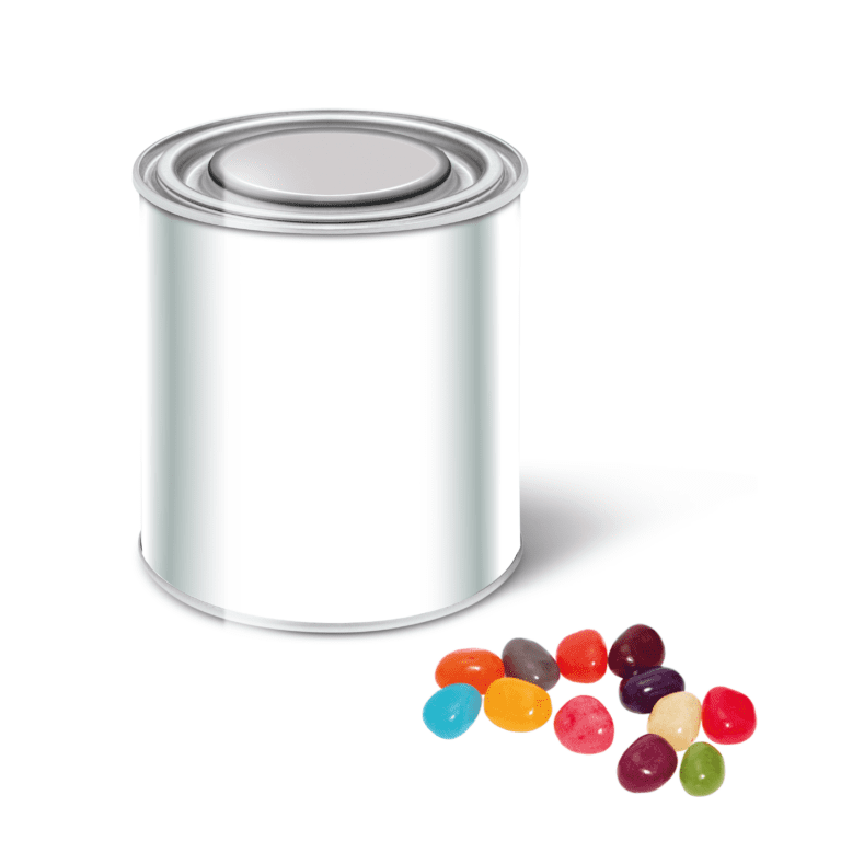 Promotional large paint tin with jelly beans sweets and printed logo