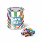 Personalised large paint tin with retro sweets and printed logo