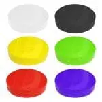 Promotional large sweet jar lid in white, black, yellow, green, red and blue with printed logo