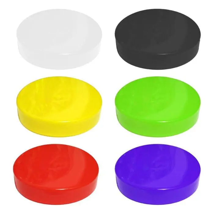 Promotional large sweet jar lid in white, black, yellow, green, red and blue with printed logo