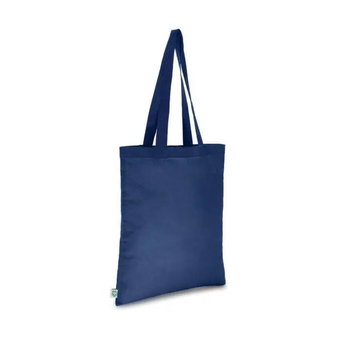 Promotional organic cotton shopper bag in blue with printed logo