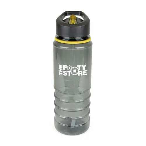 Branded Lucas 750ml Sports Bottle with dark body and yellow trim and sipper