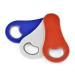 Various colours of promotional branded magnetic bottle opener with printed logo