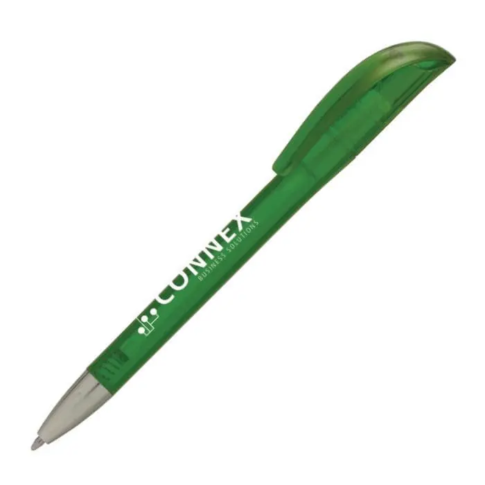 Promotional ball pen with large clip in green and printed logo