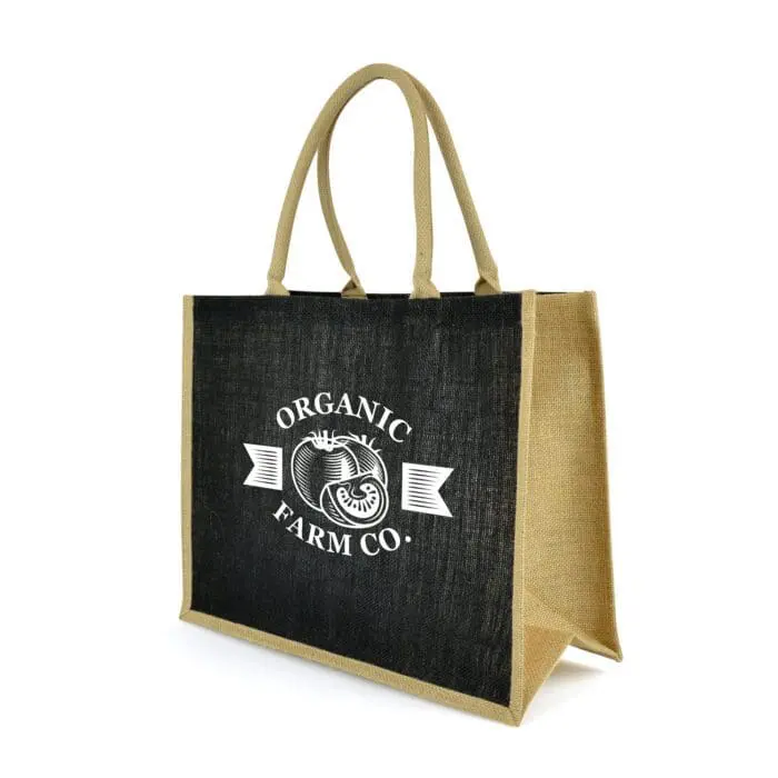 Promotional Medlow Shopper Bag in black with natural trim and printed logo