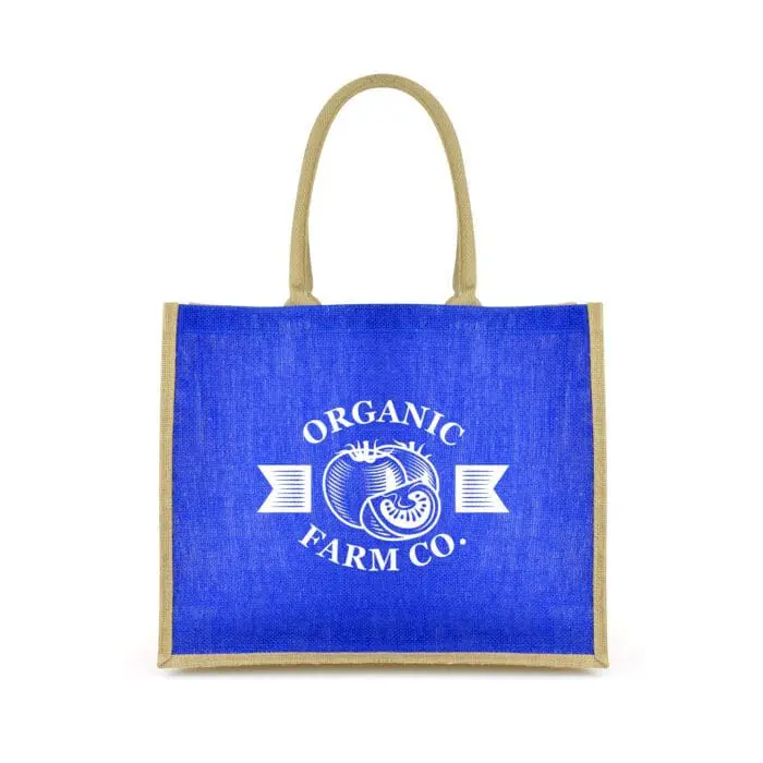 Promotional Medlow Shopper Bag in blue with natural trim and printed logo