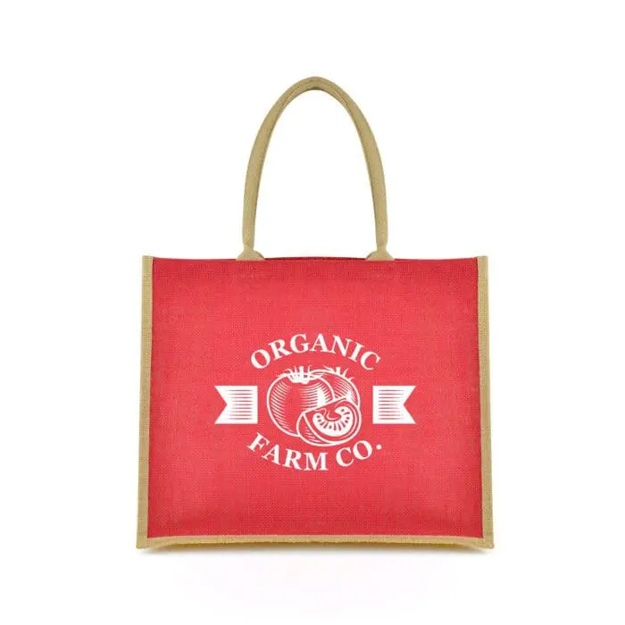 Promotional Medlow Shopper Bag in red with natural trim and printed logo