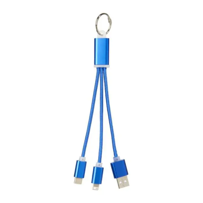 Branded Metal 3-in-1 Charging Cable with Keychain with printed logo in various colours