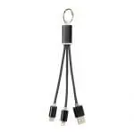 Custom-branded Metal 3-in-1 Charging Cable with Keychain and printed logo