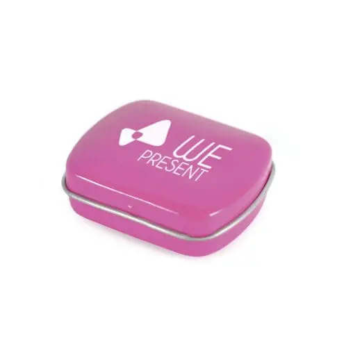 Promotional micro mint tin in pink with printed logo