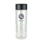 Branded Mila Drinks Bottle 750ml with clear body and a black screw-on lid