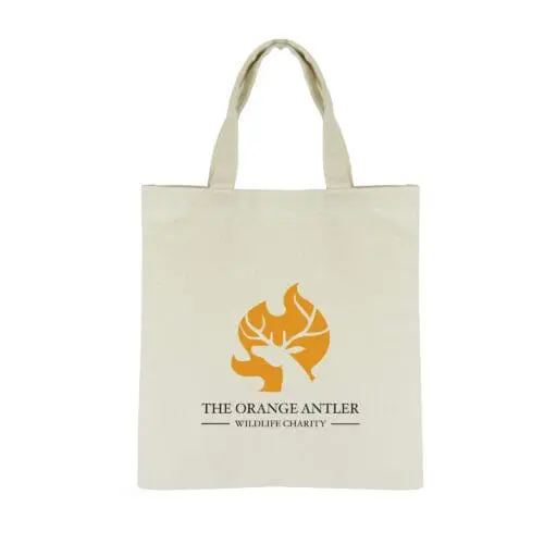 Promotional shopper bag with short handles in white with printed logo