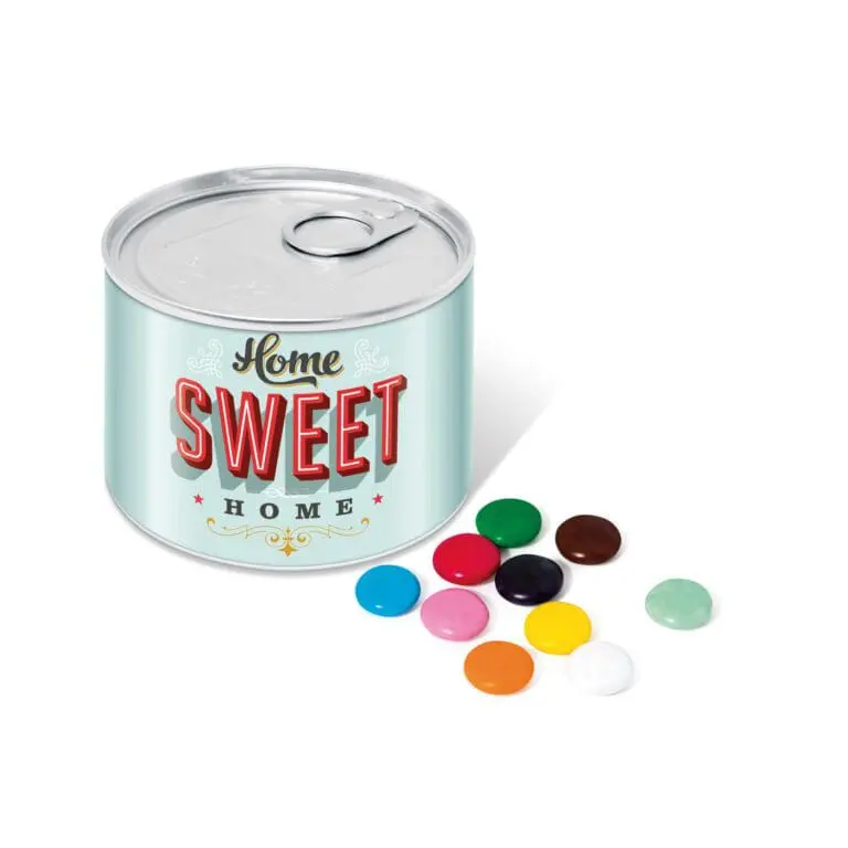 Promotional mini ring pull tin with Beanies sweets and printed logo