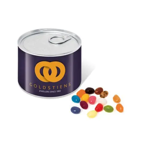 Branded mini ring pull tin with jelly beans sweets and printed logo