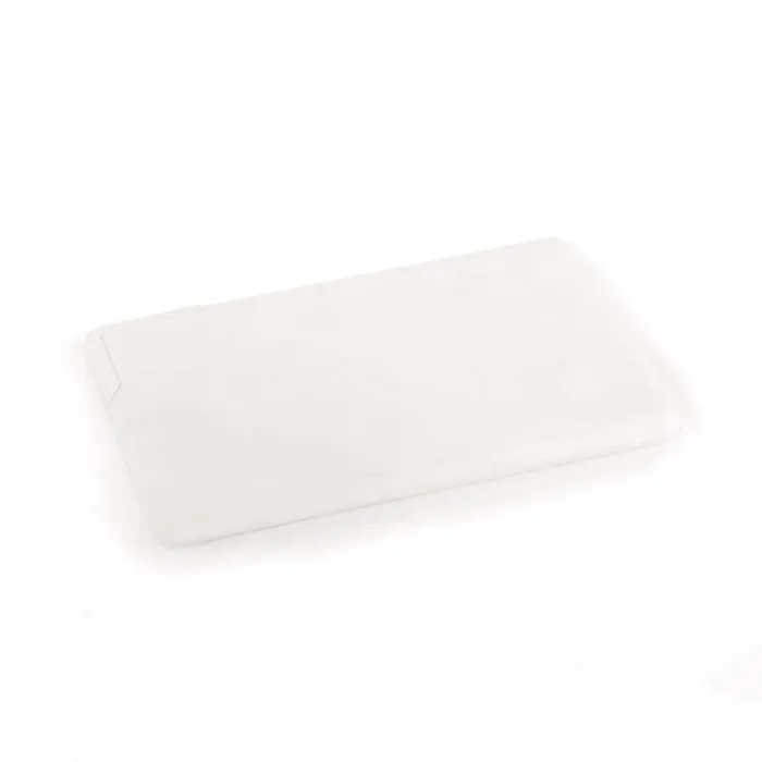 Rectangle shaped plastic mint container in white with printed logo