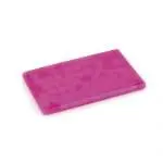 Branded rectangle shaped plastic mint container in pink with printed logo on front