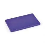 Rectangle shaped plastic mint container in purple with printed logo and filled with mints