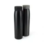 Promotional double walled metal bottle in black with printed logo