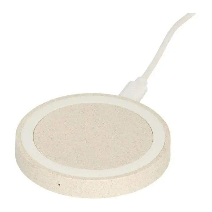 Branded wheat straw wireless charging pad in presentation box with printed logo