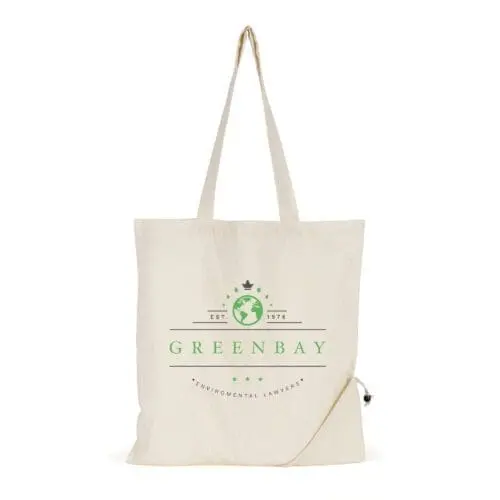 Promotional natural cotton foldable shopper bag with printed logo