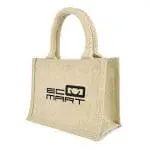 Branded natural small shopper bag with natural handles and trim and printed logo