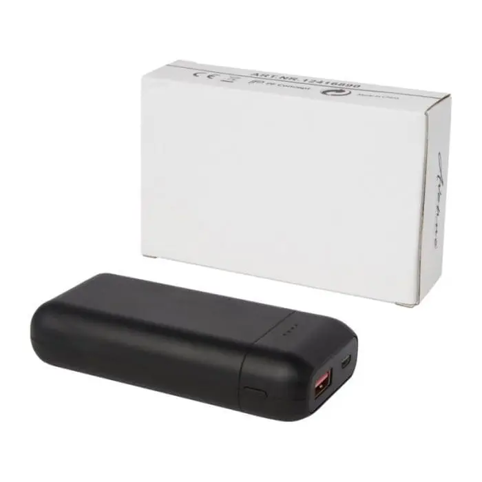 Promotional black high density power bank with printed logo in white box