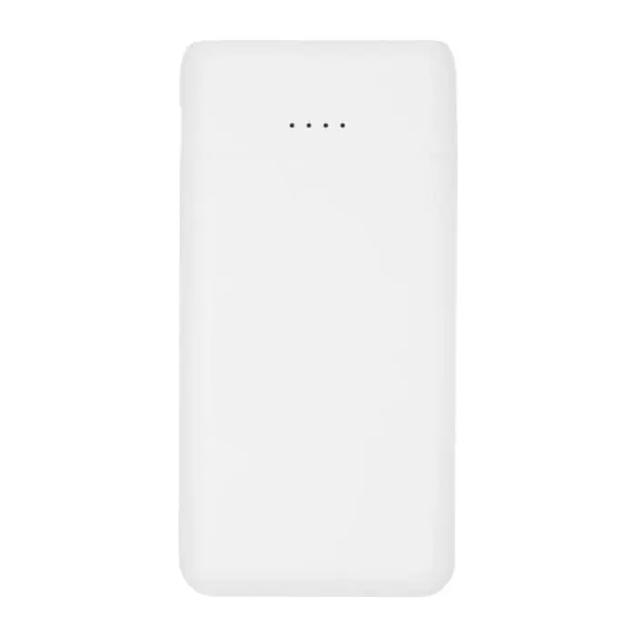 Custom-branded white plastic high density power bank with printed logo