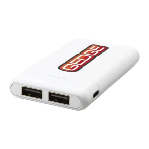 Branded white plastic high density power bank with printed logo