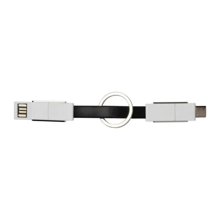 Promotional One 4-in-1 Charging Cable with keyring and printed logo