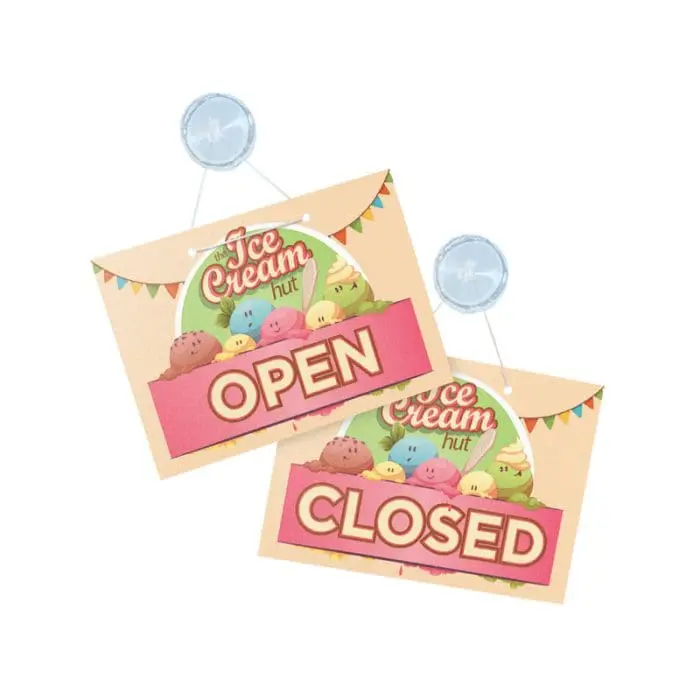 Branded Open & Closed Door Sign with suction cup attachment