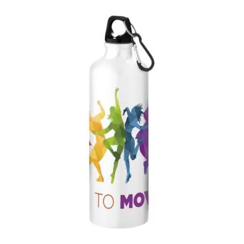 Printed Oregon Aluminium Bottle with Carabiner 770ml in white with printed logo or design