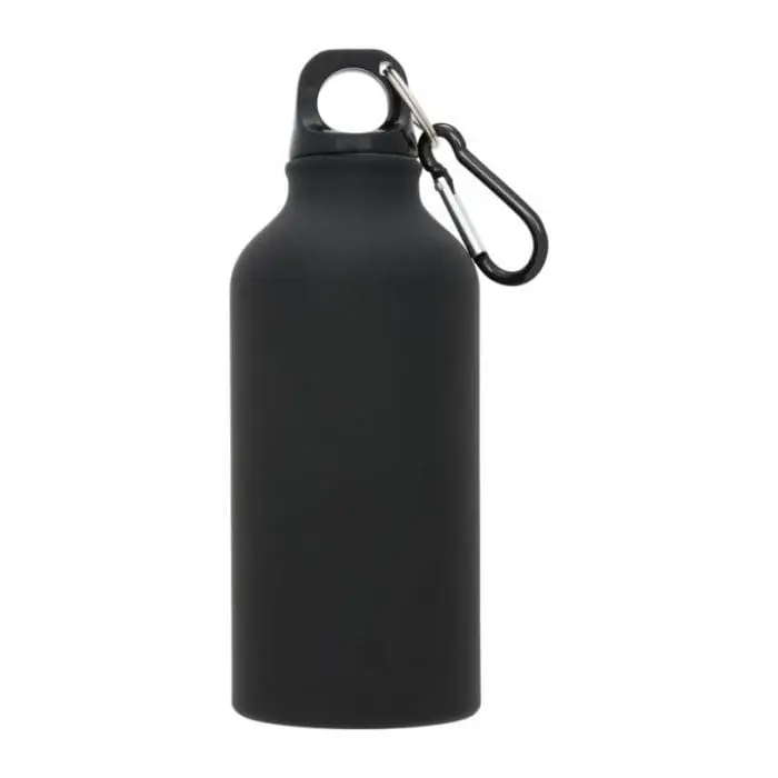 Promotional Oregon Aluminium Matte Bottle 400ml in black with carabiner and printed logo