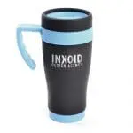 Branded Oregon Black Travel Mug 400ml with Light Blue Trim