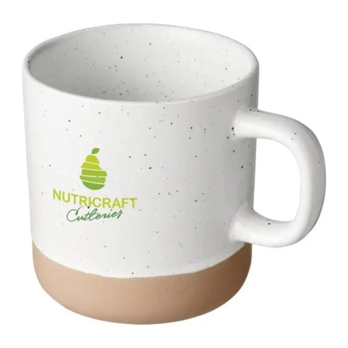 Branded Pascal Ceramic Mug 360ml with a speckled finish in White