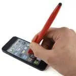 Promotional phone stand pen in red with printed logo for smartphone