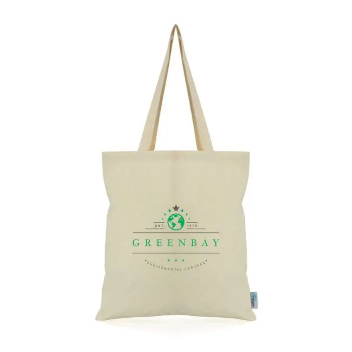 Promotional GRS cotton shopper bag in natural with printed logo