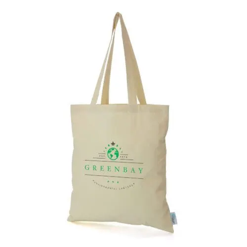 Promotional GRS cotton shopper bag in natural with printed logo