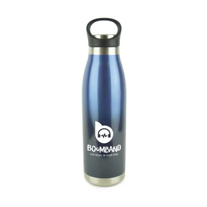 Branded metal bottle in blue with printed logo