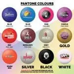 Pantone colours of promotional 70mm stress balls with printed logo