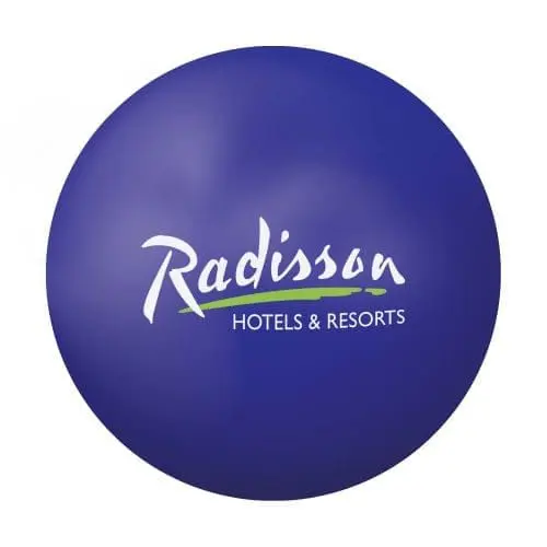 Custom-branded dark blue premium 70mm stress ball with printed logo