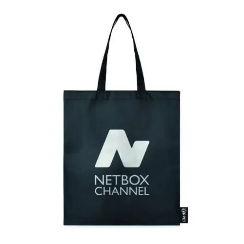 Promotional RPET tote bag in black with printed logo