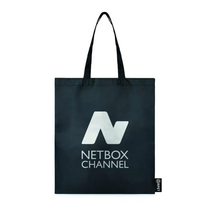 Promotional RPET tote bag in black with printed logo