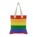 Branded Rainbow colours cotton shopper bag with white handles and printed logo