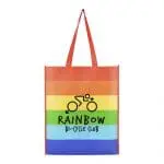 Promotional Rainbow shopper bag in rainbow colours with printed logo