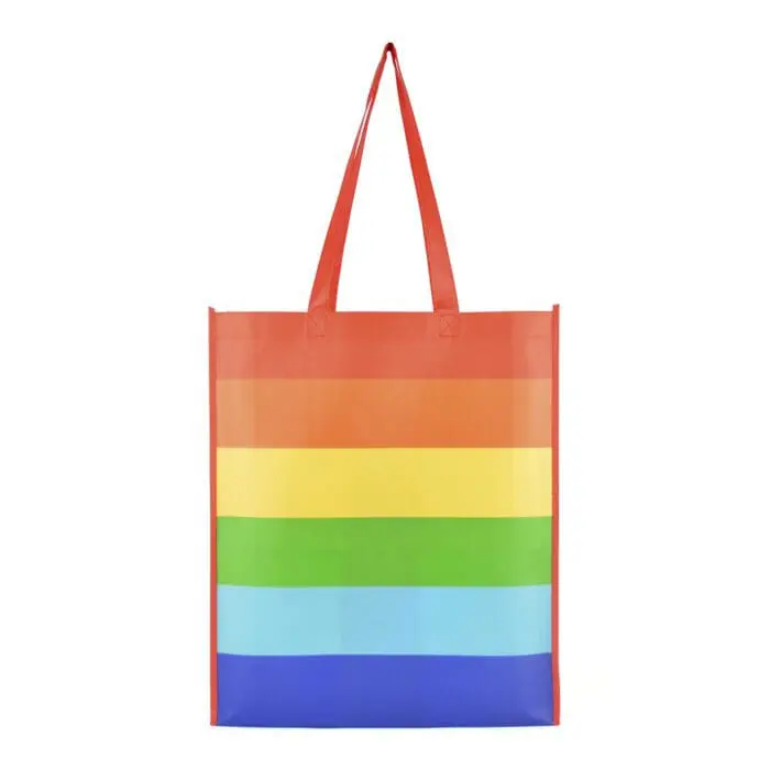 Promotional Rainbow shopper bag in rainbow colours with printed logo