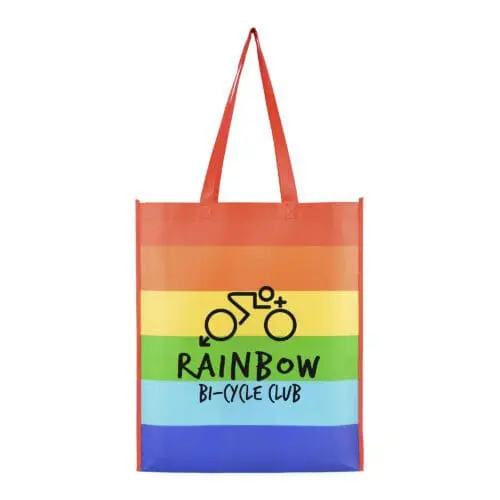 Promotional Rainbow shopper bag in rainbow colours with printed logo